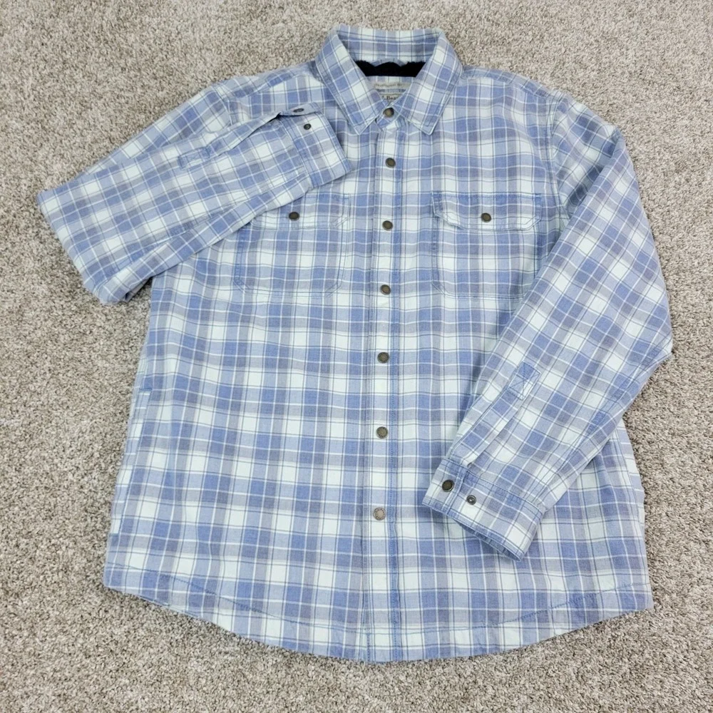 LL Bean Traditional Fit Mens Medium Fleece Lined Gray Plaid Heavyweight Shacket